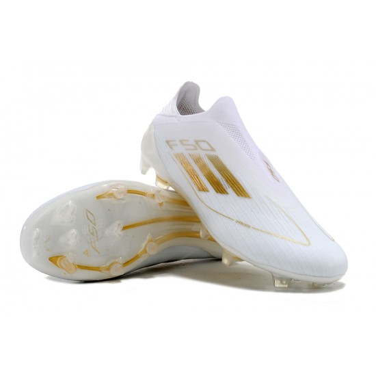 Adidas F50 Elite Laceless FG Low cut White Gold Football Boots