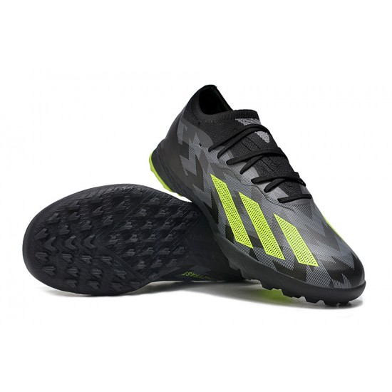 Adidas X Crazyfast.1 Laceless TF Low Football Boots Black Green For Men 