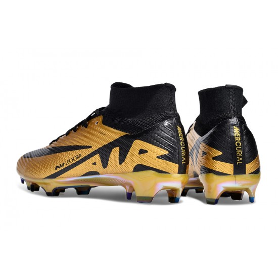 Nike Air Zoom Mercurial Superfly 9 Elite FG High Top Football Boots Gold Black For Men/Women