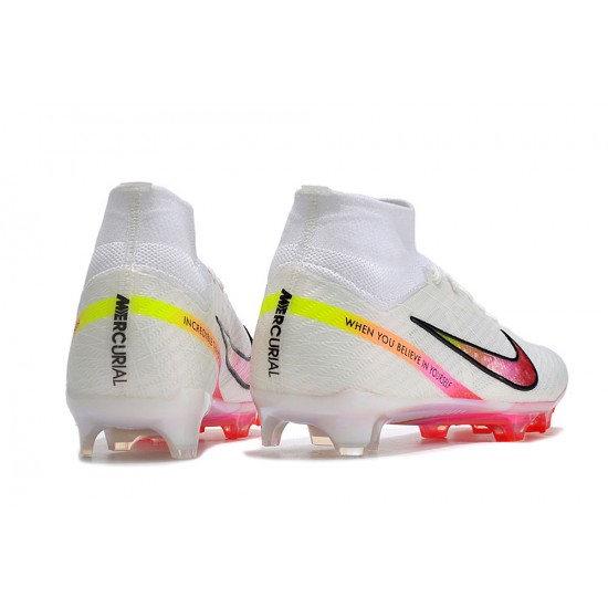 Nike Air Zoom Mercurial Superfly 9 Elite FG High Top Football Boots White Black Red For Men/Women