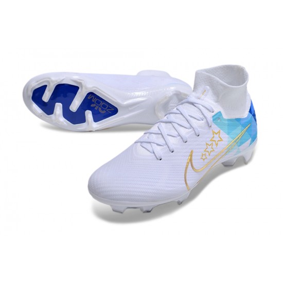 Nike Air Zoom Mercurial Superfly 9 Elite FG High Top Football Boots White Blue For Men/Women