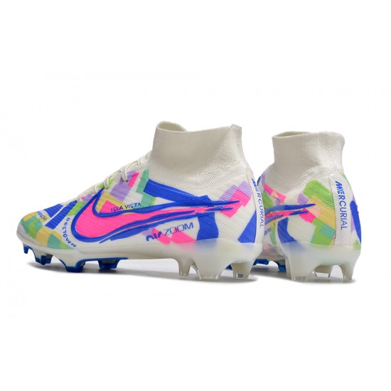 Nike Air Zoom Mercurial Superfly 9 Elite FG High Top Football Boots White Blue Pink For Men/Women