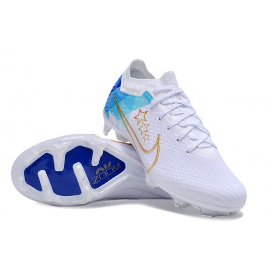 Nike Air Zoom Mercurial Vapor 15 Elite FG Low Football Boots White Gold Blue For Men/Women