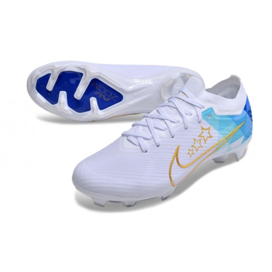 Nike Air Zoom Mercurial Vapor 15 Elite FG Low Football Boots White Gold Blue For Men/Women