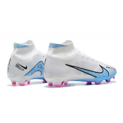 Nike Air Zoom Mercurial Superfly IX Elite FG High White Blue Men Football Boots