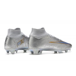 Nike Air Zoom Mercurial Superfly Ix Elite FG Silver Men High Football Cleats