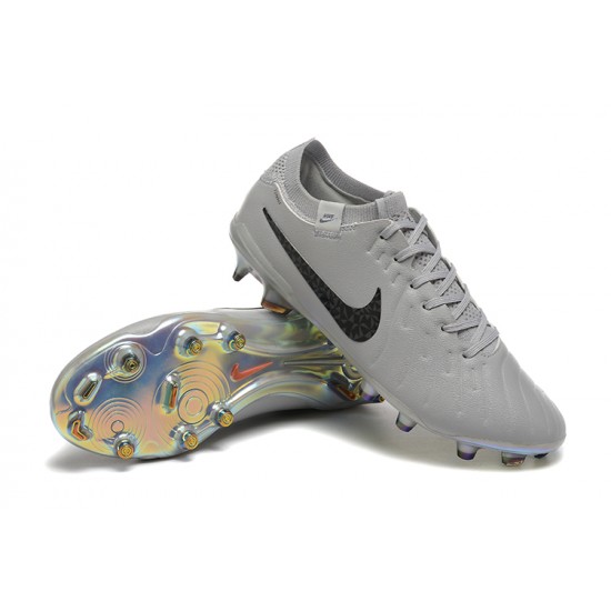 Nike Tiempo Legend 10 Elite FG Low Football Boots Grey Black For Men