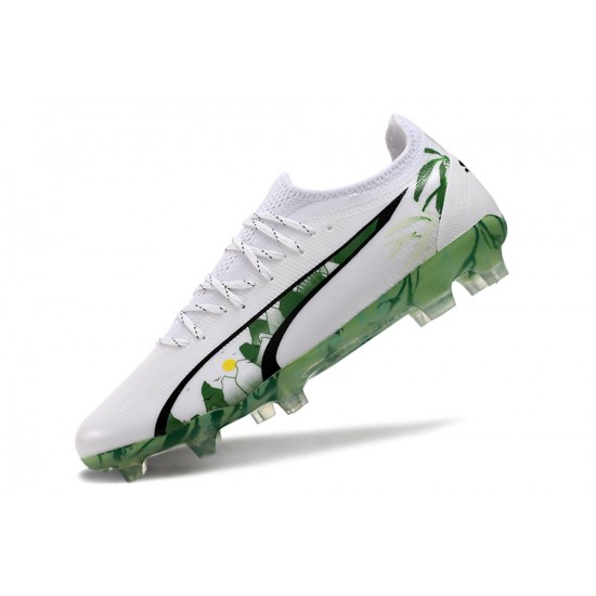 Puma Ultra Ultimate FG Men's White and Green Football Boots