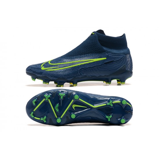 Nike Phantom GX Elite FG High Top Football Boots Deep Blue Yellow Green For Men