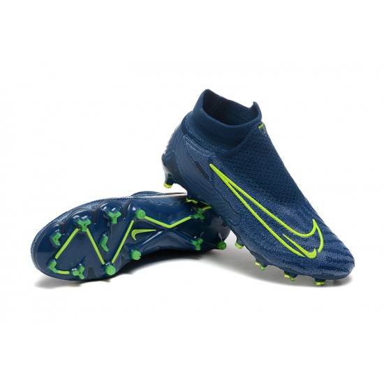 Nike Phantom GX Elite FG High Top Football Boots Deep Blue Yellow Green For Men