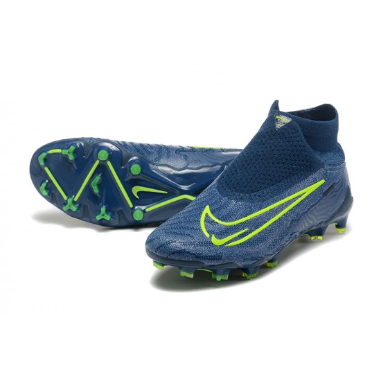 Nike Phantom GX Elite FG High Top Football Boots Deep Blue Yellow Green For Men