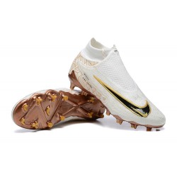 Nike Phantom GX Elite FG High Top Football Boots White Gold Black For Men 