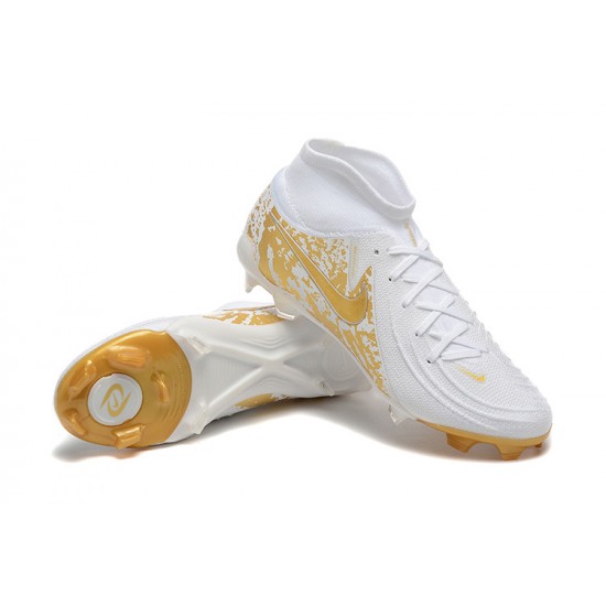 Nike Phantom Luna Elite FG High Top Gold White Football Boots For Men 