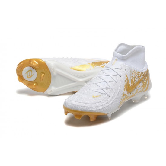 Nike Phantom Luna Elite FG High Top Gold White Football Boots For Men 