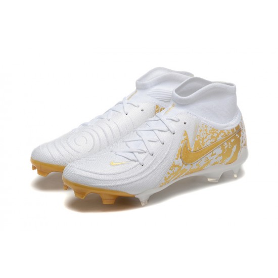 Nike Phantom Luna Elite FG High Top Gold White Football Boots For Men 