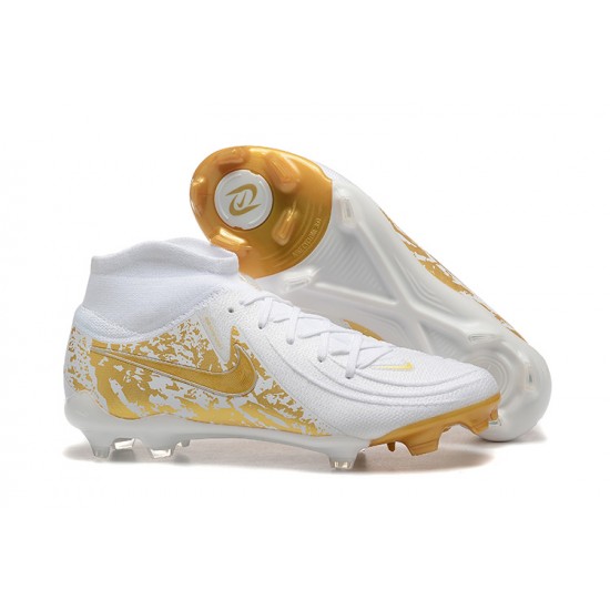 Nike Phantom Luna Elite FG High Top Gold White Football Boots For Men 