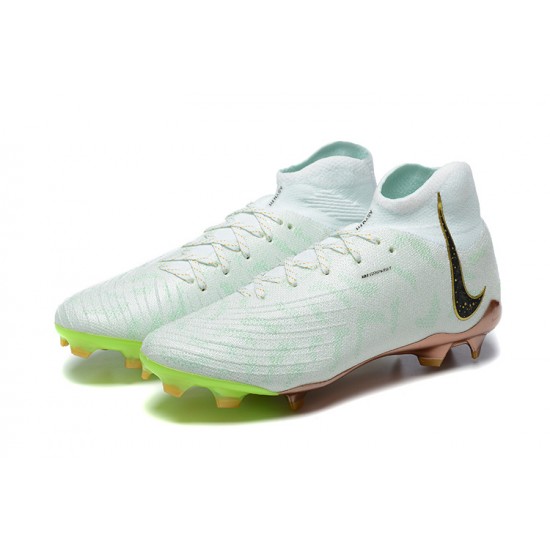 Nike Phantom Luna Elite FG High Top White Gold Green Football Boots For Men 