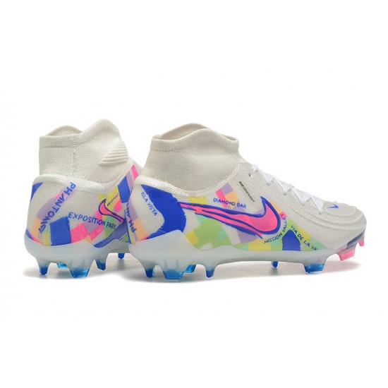 Nike Phantom Luna Elite FG High Top White Pink Blue Football Boots For Men 