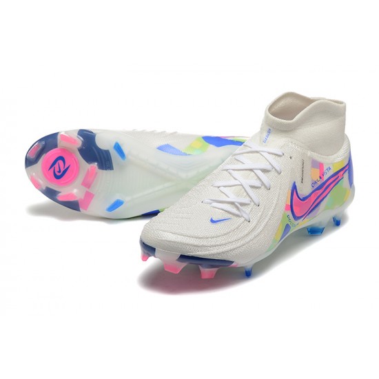 Nike Phantom Luna Elite FG High Top White Pink Blue Football Boots For Men 