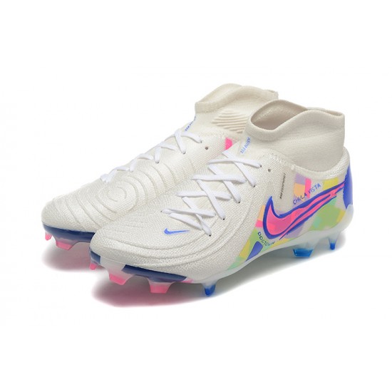 Nike Phantom Luna Elite FG High Top White Pink Blue Football Boots For Men 