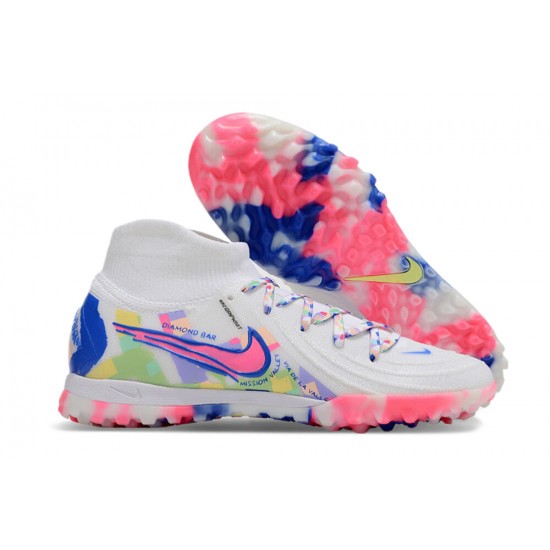 Nike Phantom Luna Elite TF High Top Football Boots White Blue Pink For Men/Women