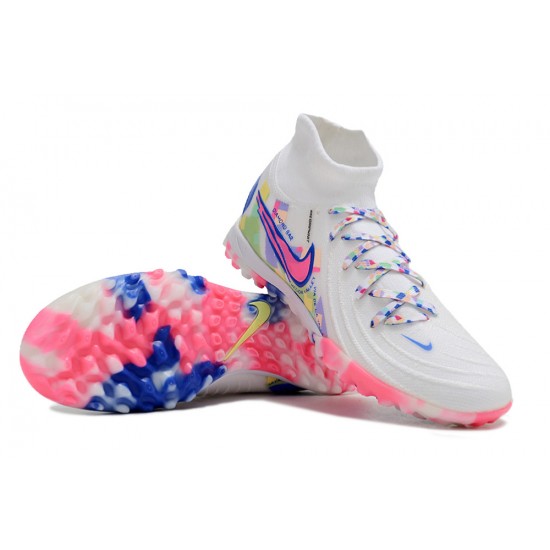 Nike Phantom Luna Elite TF High Top Football Boots White Blue Pink For Men/Women