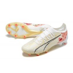 Puma Ultra Ultimate FG Low White Beige Red Men Football Boots