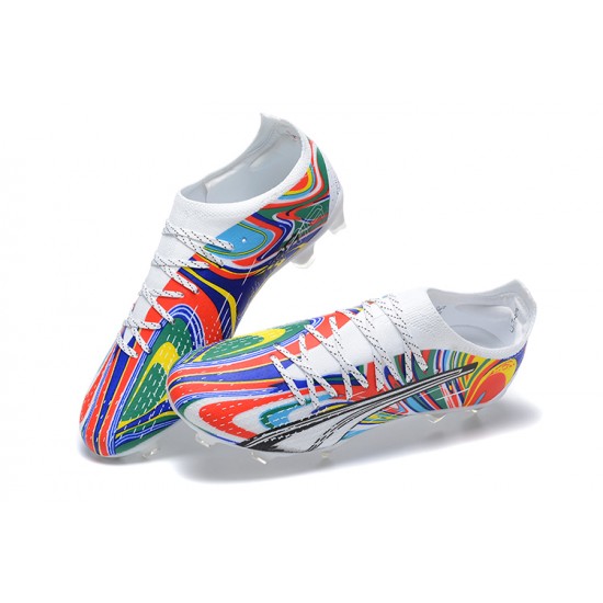 Puma Ultra Ultimate FG White Pink Blue Mixtz Low Men Football Boots